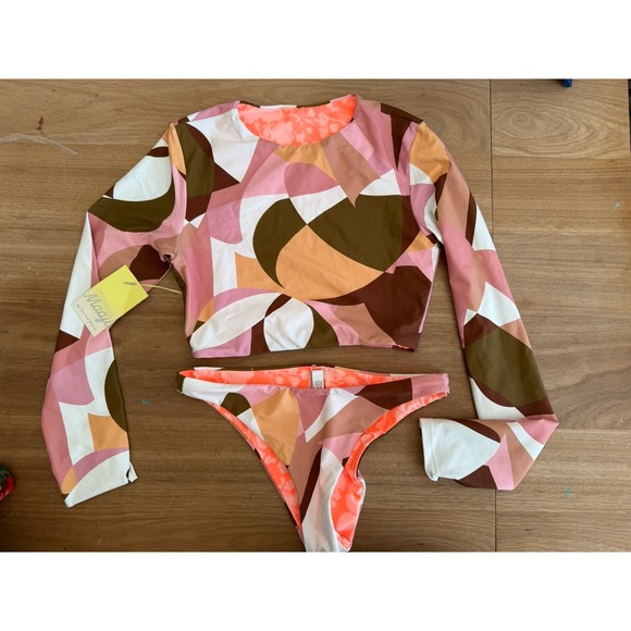 Maaji Reversible Long Sleeve Rashguard Bikini Set – Size L Retro Geometric NWT - Picture 1 of 10